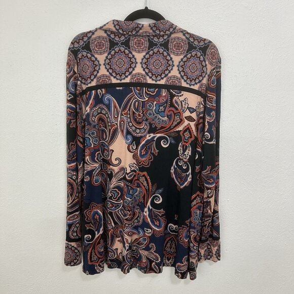 Johnny Was Polo Top Size 2X Fall Paisley Long Sleeve Swing V-Neck Colorful Boho - Picture 5 of 8